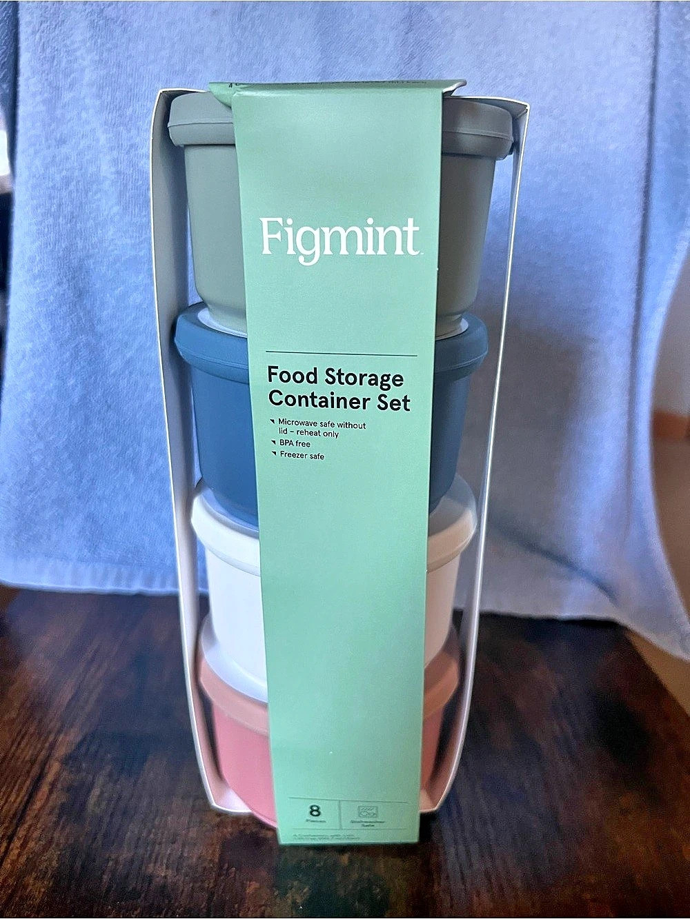 Figmint Food Storage Container Set 8 Piece 1.25 Cup 8-Piece Green & Blue NWT